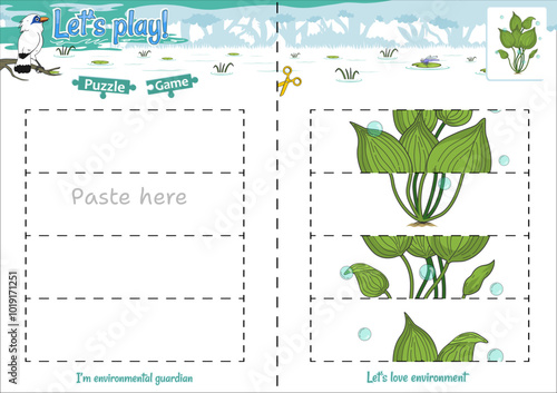 Lets play cut and paste puzzle game with Jungle theme fresh water plant 6