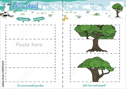 Lets play cut and paste puzzle game with Jungle theme Tree 1