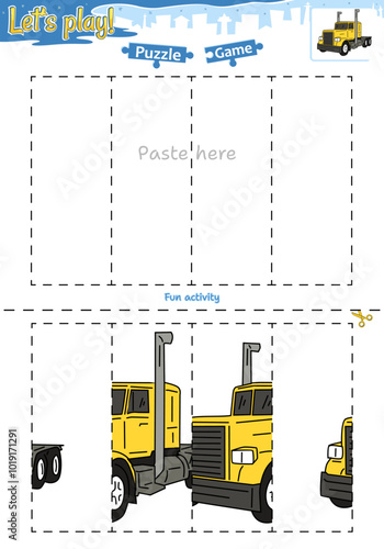 Lets play cut and paste puzzle game with transportation theme of Big Truck