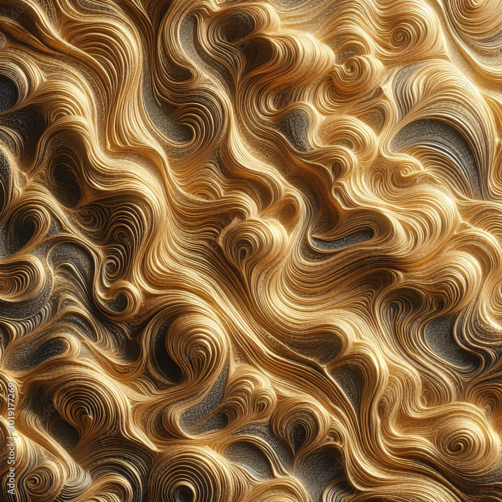 Obraz premium Swirling golden and black patterns create a mesmerizing abstract texture