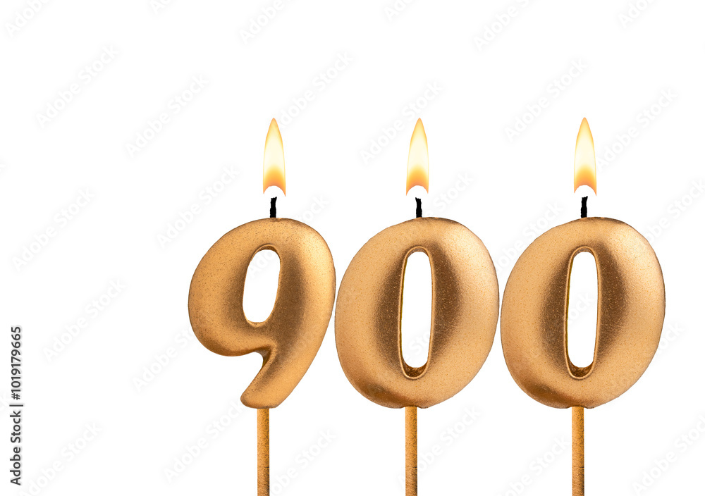 Birthday number 900 - Golden candle on white background Birthday number 900 - Golden candle on white background