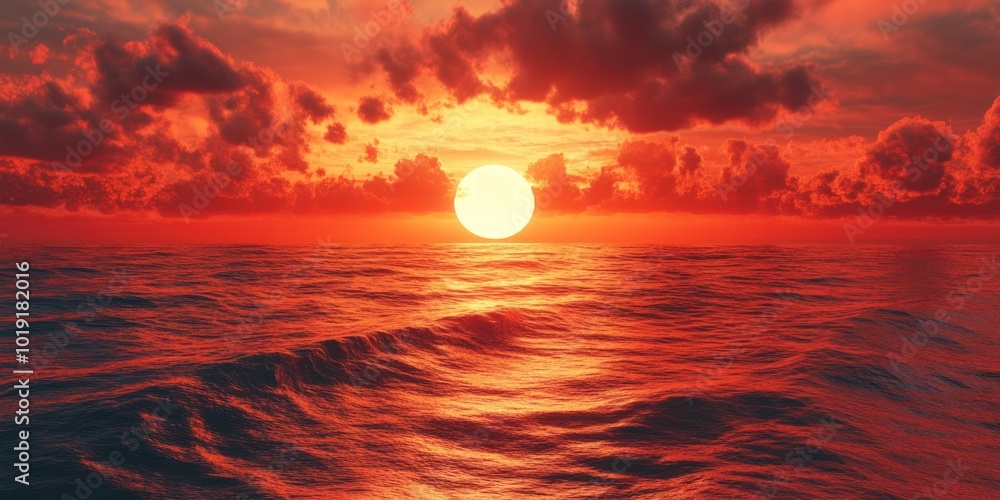A vibrant orange sunset over the ocean with a partially obscured sun, creating a dramatic sky. A vibrant orange sunset over the ocean with a partially obscured sun, creating a dramatic sky.