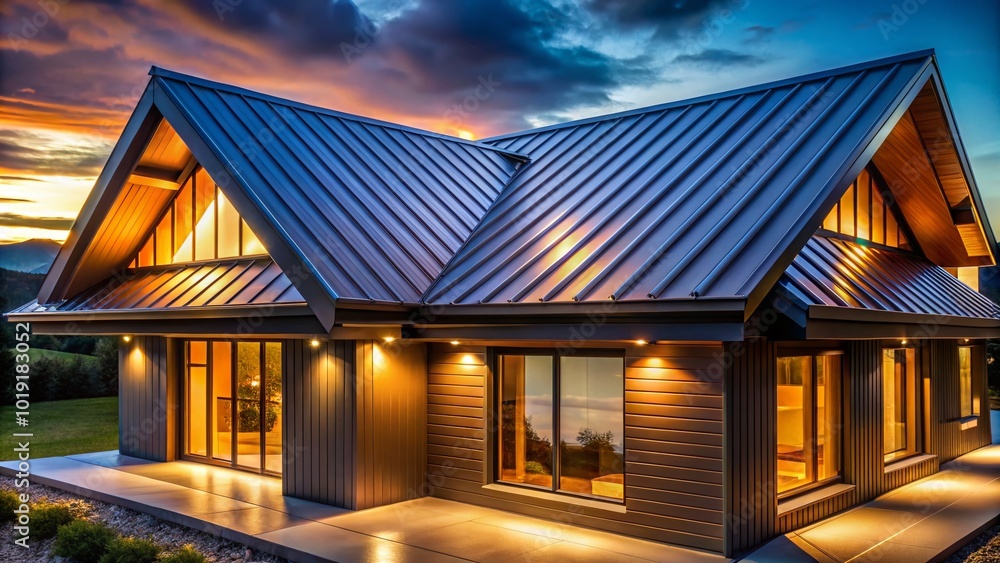 Obraz premium Modern Standing Seam Metal Roof in Residential Architecture with Clean Lines and Durable Materials