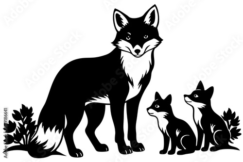 Cute fox vulpes-vulpes small young cubs near den vector illustration