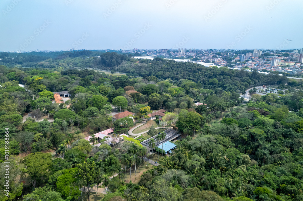 Aerial view of the São Paulo Botanical Garden, with lush vegetation and peaceful paths Aerial view of the São Paulo Botanical Garden, with lush vegetation and peaceful paths