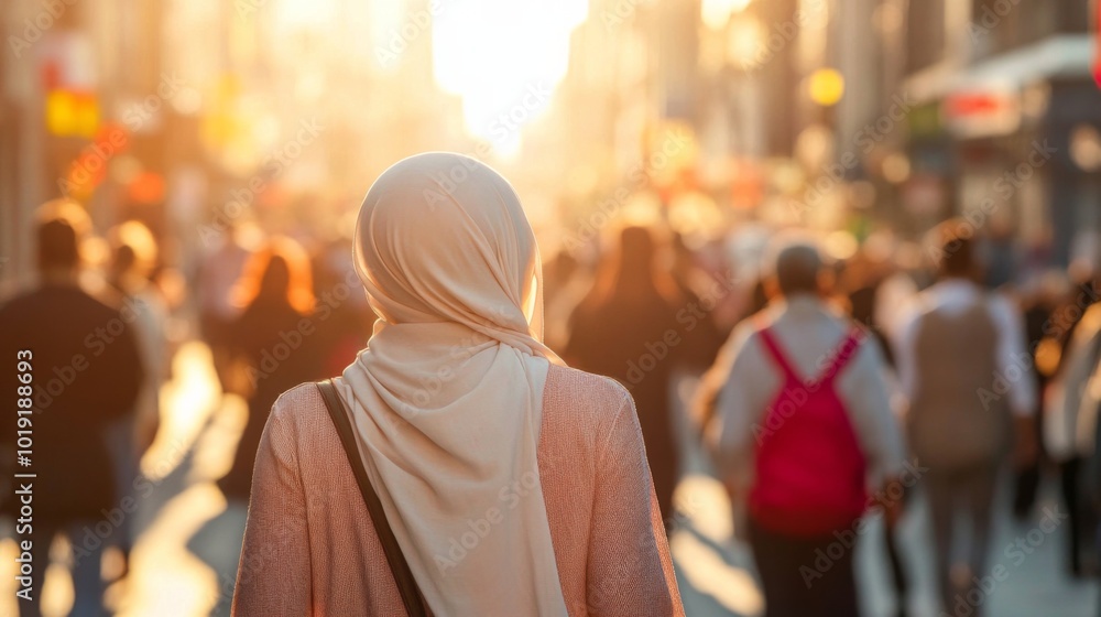 a hijabi wearing woman confidently walking a hijabi wearing woman confidently walking