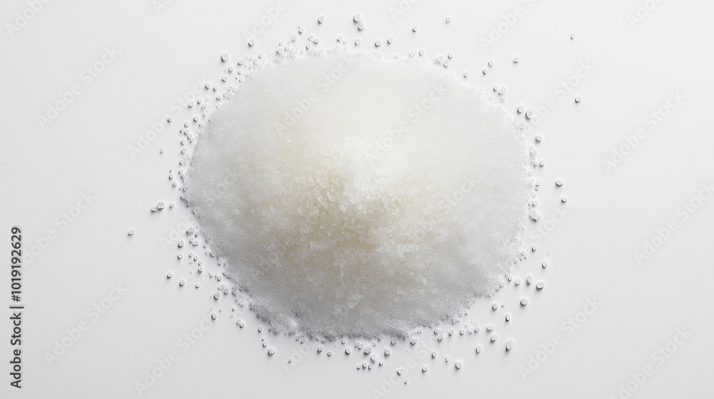 allulose sugar, d-allulose, d-psicose, rare sugar concept image: top down view, a pile of sugar placed directly on a white, sterile background allulose sugar, d-allulose, d-psicose, rare sugar concept image: top down view, a pile of sugar placed directly on a white, sterile background