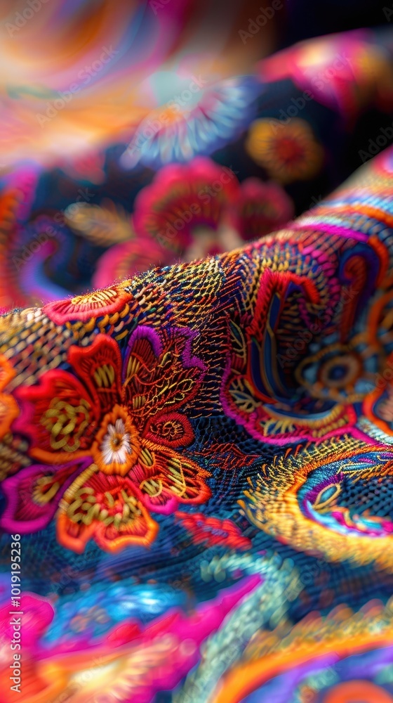 Close-up view of intricate fabric texture showcasing vibrant colors and detailed patterns Close-up view of intricate fabric texture showcasing vibrant colors and detailed patterns