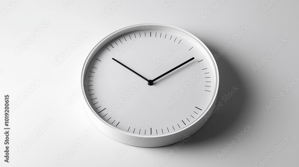 time concept image: front view, an white wall clock placed in the center of a white background time concept image: front view, an white wall clock placed in the center of a white background