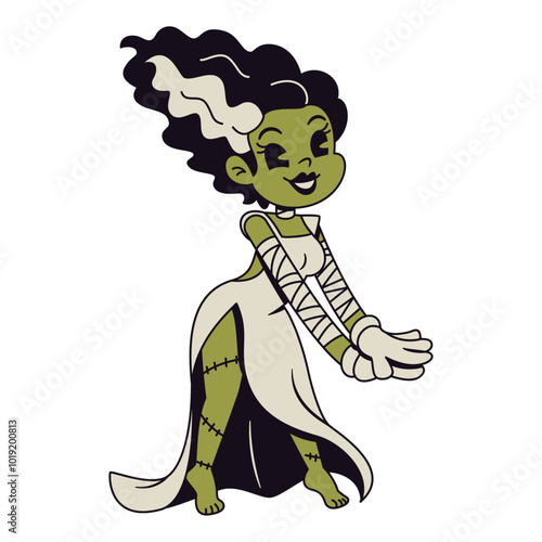 Vector Retro Cartoon Bride Of Frankenstein Character Illustration Isolated