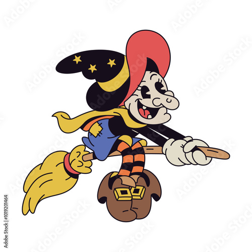 Vector Retro Cartoon Witch Character Illustration Isolated