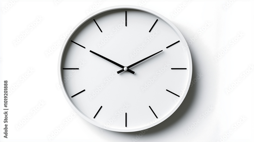 time concept image: front view, an white wall clock placed in the center of a white background time concept image: front view, an white wall clock placed in the center of a white background