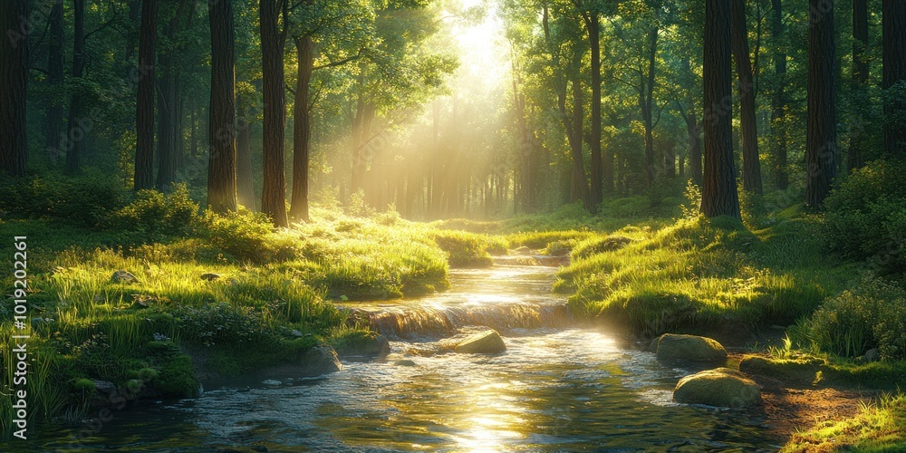 Fototapeta premium Sunlit Forest Stream