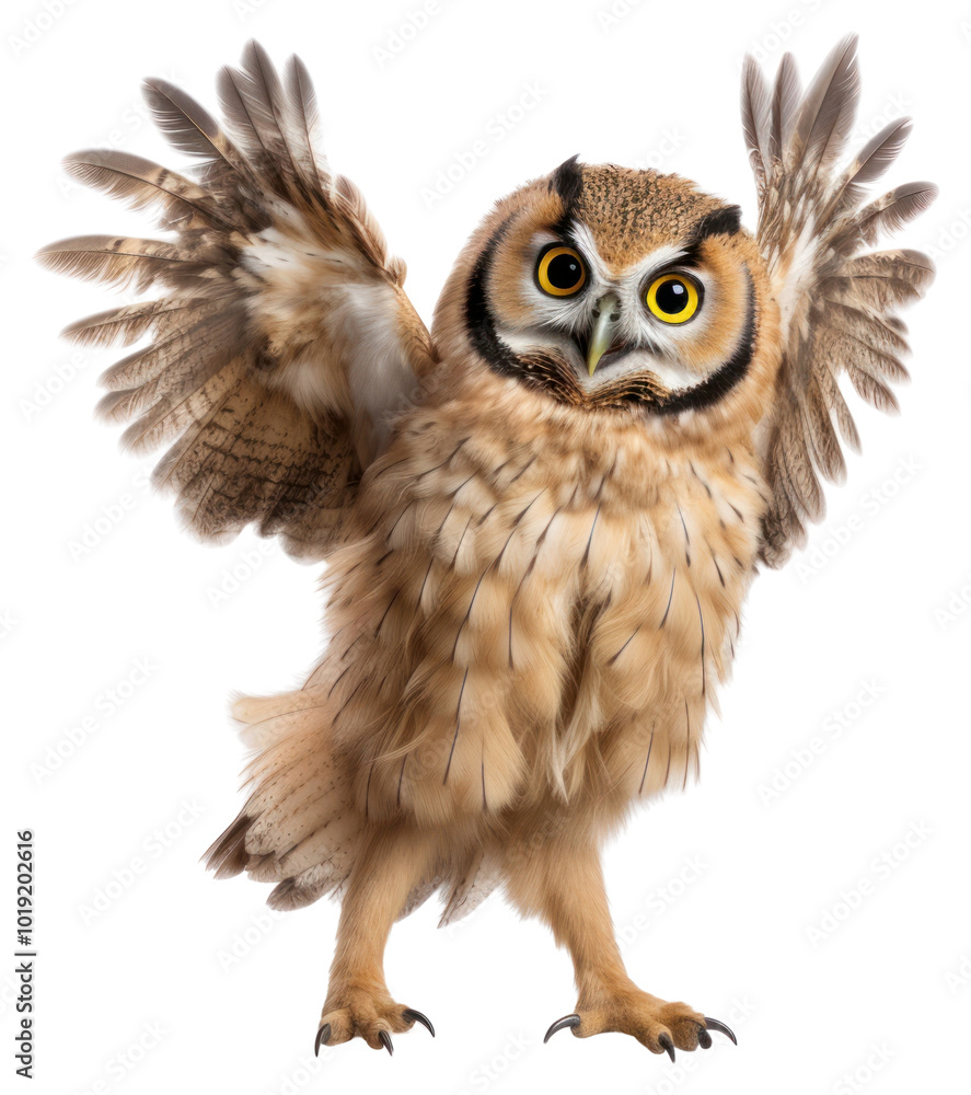 Fototapeta premium PNG Happy smiling dancing owl animal bird beak.