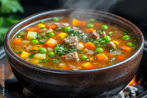 Steaming Bowl of Hearty Vegetable Soup