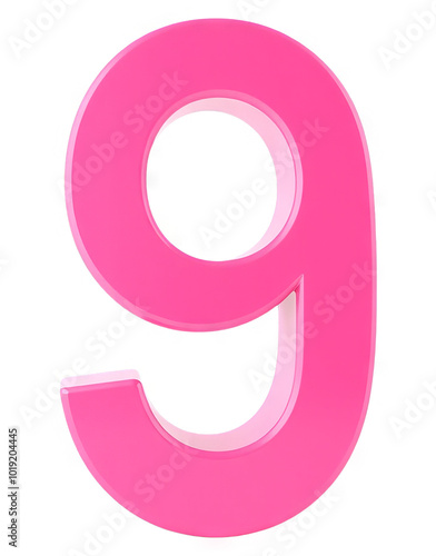 Vibrant Pink Number 9 Illustration with Confetti on Transparent Background for Design and Decoration