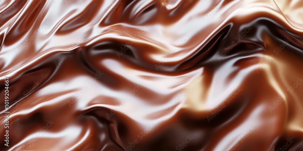 Close-up of smooth, glossy chocolate texture with rich, flowing swirls, creating a delicious and indulgent visual experience. Close-up of smooth, glossy chocolate texture with rich, flowing swirls, creating a delicious and indulgent visual experience.