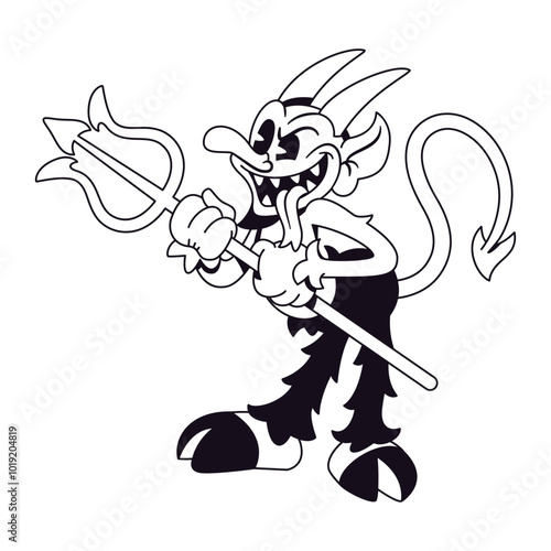 Vector Retro Cartoon Devil Character Illustration Isolated