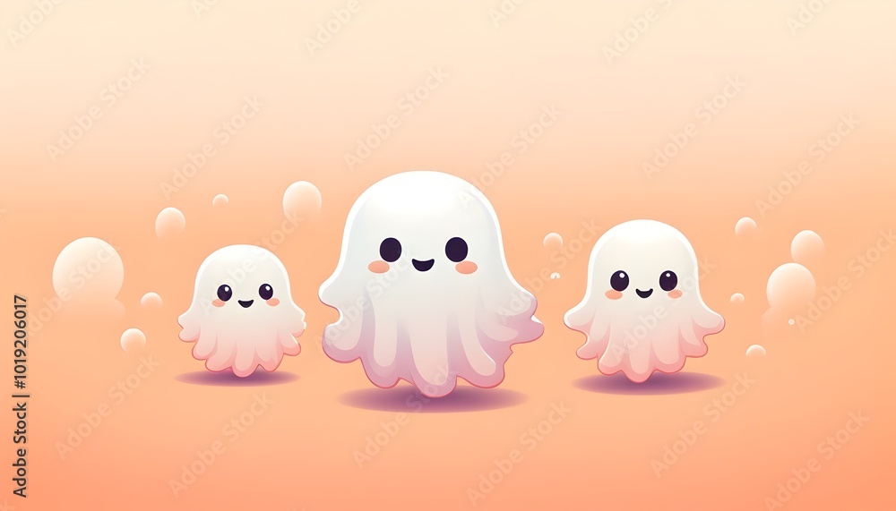 enchanting smiling ghosts of various sizes on a lively gradient background enchanting smiling ghosts of various sizes on a lively gradient background