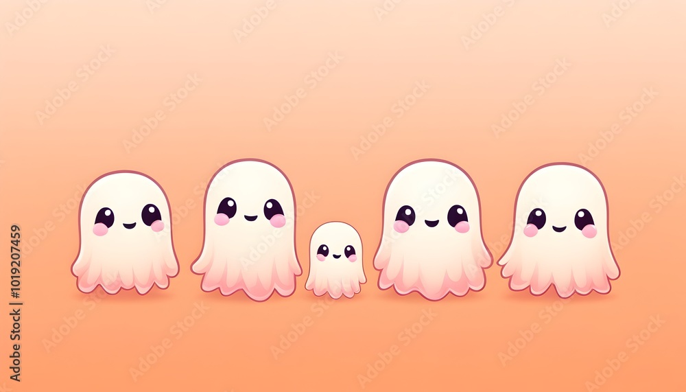 joyful group of friendly ghosts frolicking on a colorful text background joyful group of friendly ghosts frolicking on a colorful text background