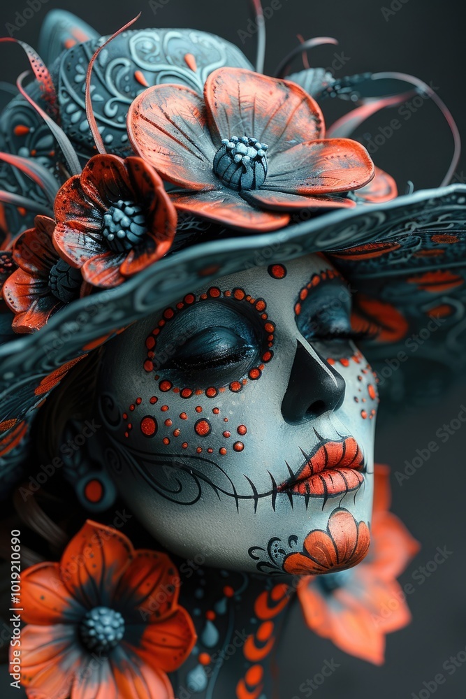 Fototapeta premium Joyful remembrance: happy Dia de los Muertos, heartfelt celebration embracing rich traditions of honoring deceased relatives with elaborate altars, marigolds, cultural festivities.
