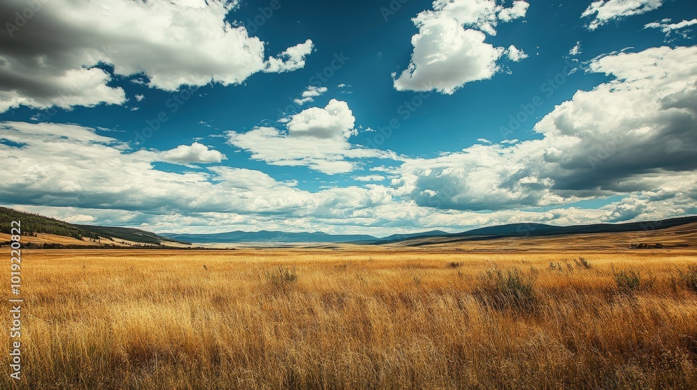 Field of grass, cloudy sky, distant mountains. Field of grass, cloudy sky, distant mountains.
