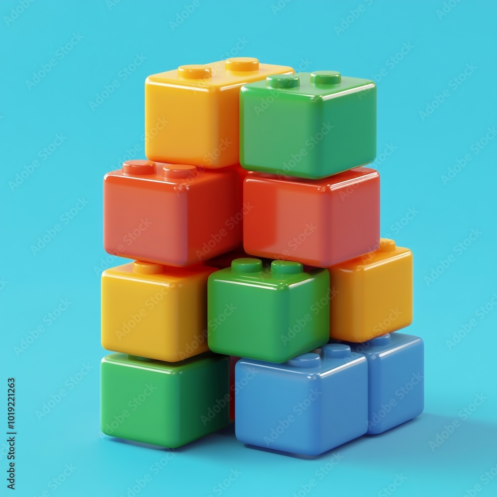 3D Building Blocks Set Icon: Fun Construction Toys Illustration Logo 3D Building Blocks Set Icon: Fun Construction Toys Illustration Logo