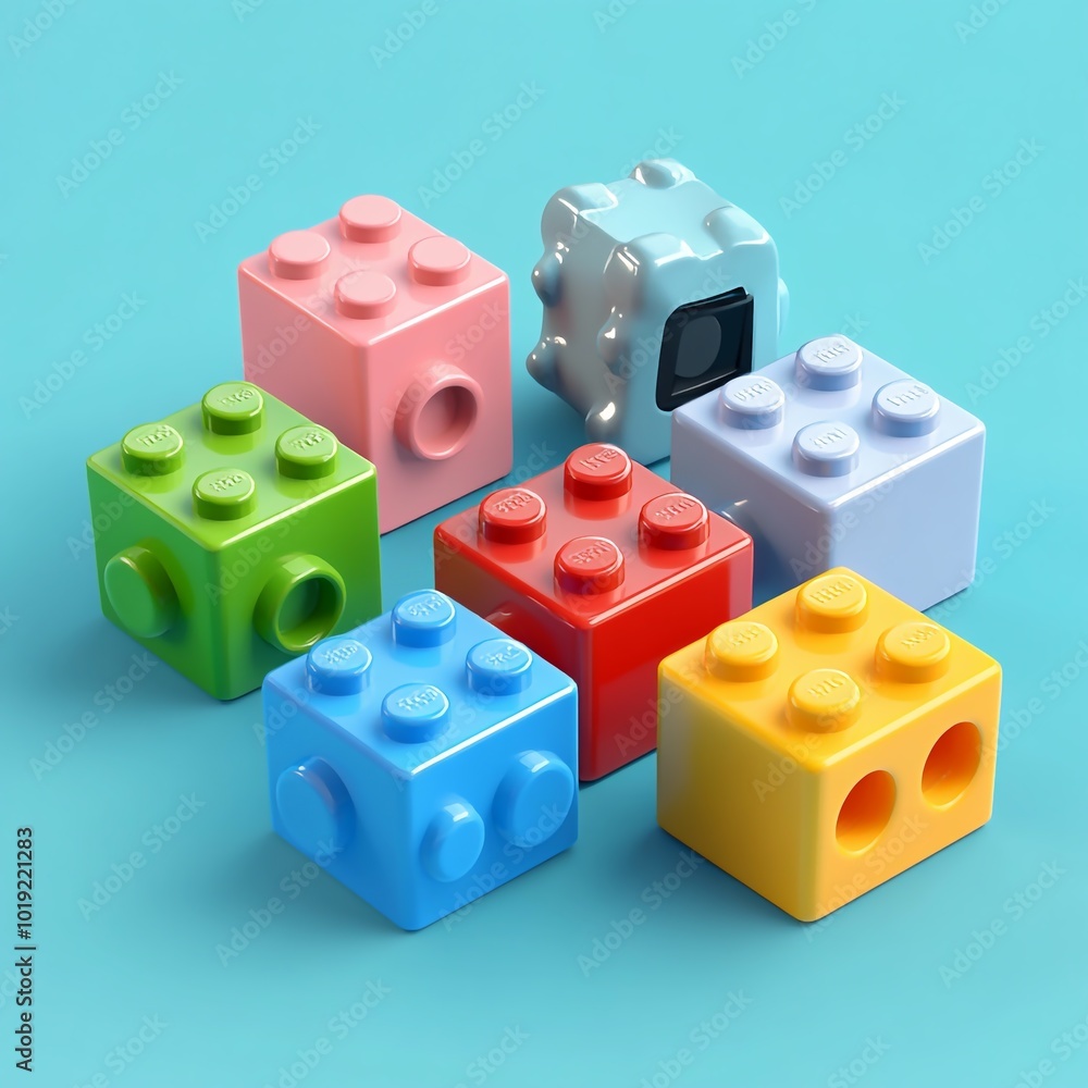 3D Building Blocks Set Icon: Fun Construction Toys Illustration Logo 3D Building Blocks Set Icon: Fun Construction Toys Illustration Logo