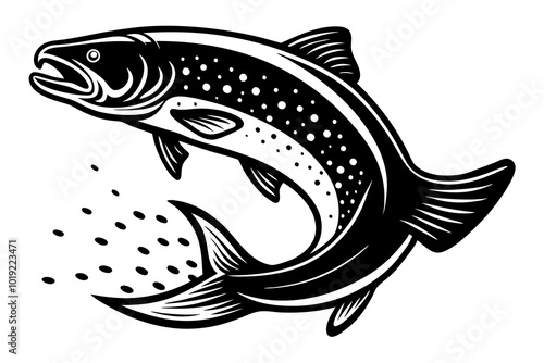 jumping trout with water splash vector art illustration 