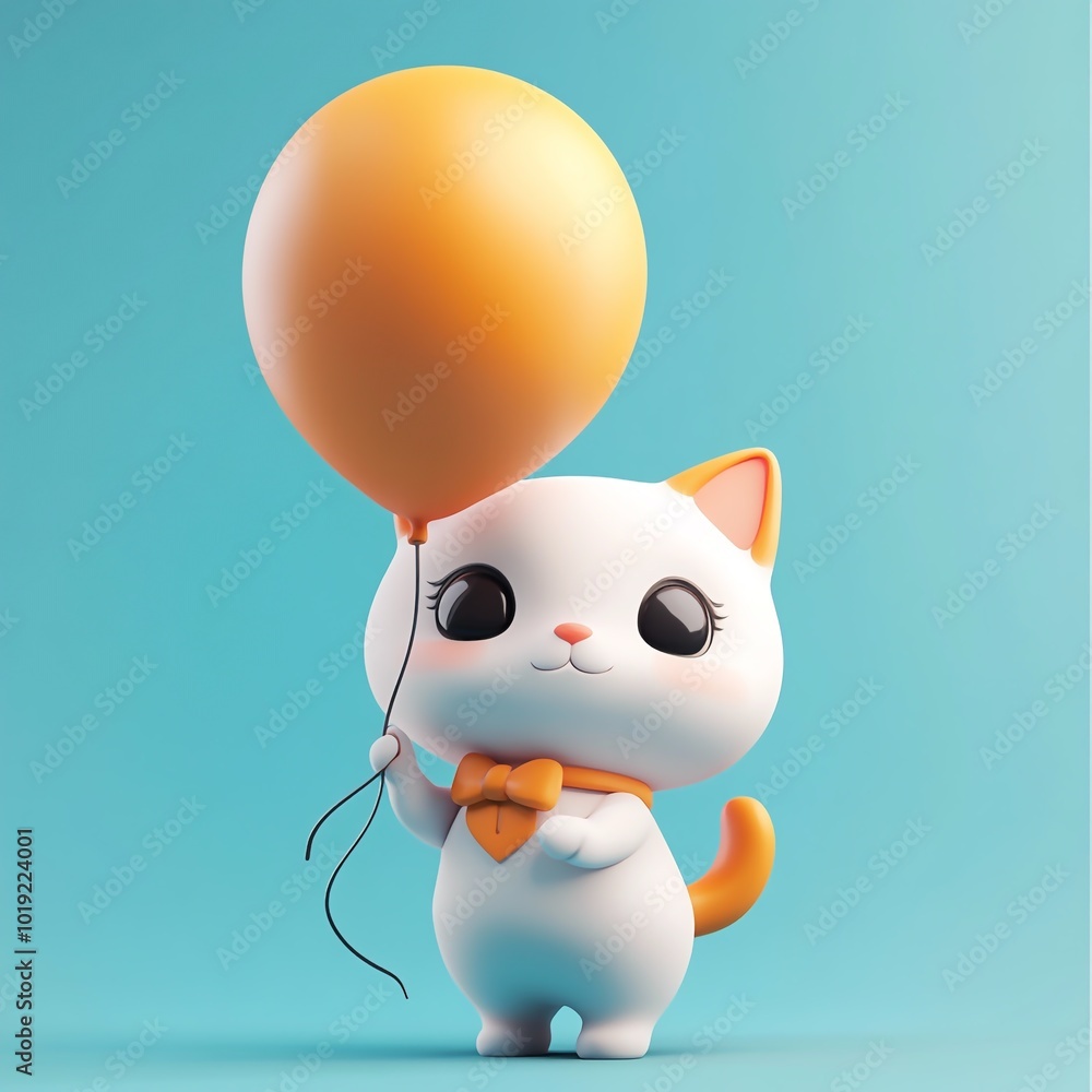 3D Cat with Balloon Icon: Feline Fun with Floating Toy Illustration Logo 3D Cat with Balloon Icon: Feline Fun with Floating Toy Illustration Logo