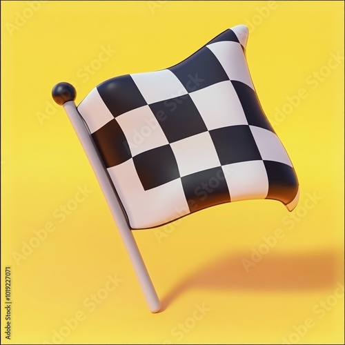3D Checkered Flag Icon: Racing Finish Line Symbol Illustration Logo