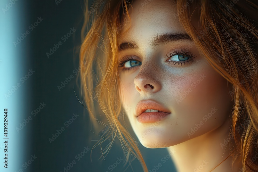 profile portrait of a stunning young female model featuring soft lighting that enhances her features and portrays elegance and beauty with a subtle dreamy background profile portrait of a stunning young female model featuring soft lighting that enhances her features and portrays elegance and beauty with a subtle dreamy background