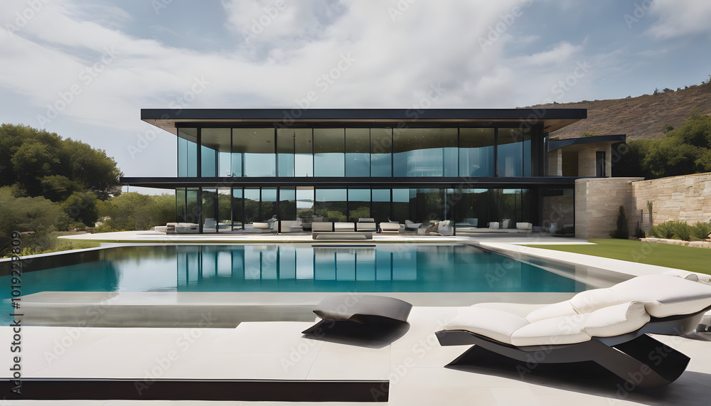 Fototapeta premium Luxurious Modern Home with Infinity Pool and Seamless Horizon Views