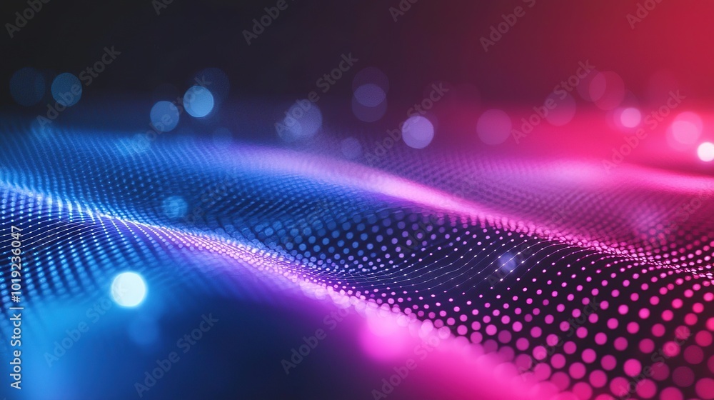 A vibrant abstract design featuring flowing waves of light in blue and pink with a dotted texture, creating a mesmerizing digital landscape. A vibrant abstract design featuring flowing waves of light in blue and pink with a dotted texture, creating a mesmerizing digital landscape.