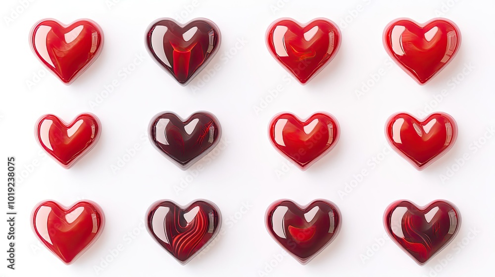 Colorful Arrangement of Red Hearts Displayed on a White Background Generative AI Colorful Arrangement of Red Hearts Displayed on a White Background Generative AI