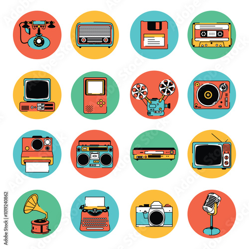 Retro Electronic Equipment Icons