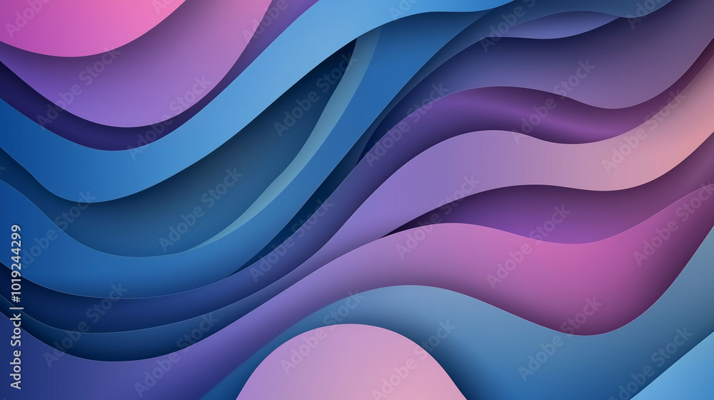 Fototapeta premium Abstract layered waves in gradient shades of blue, purple, and pink