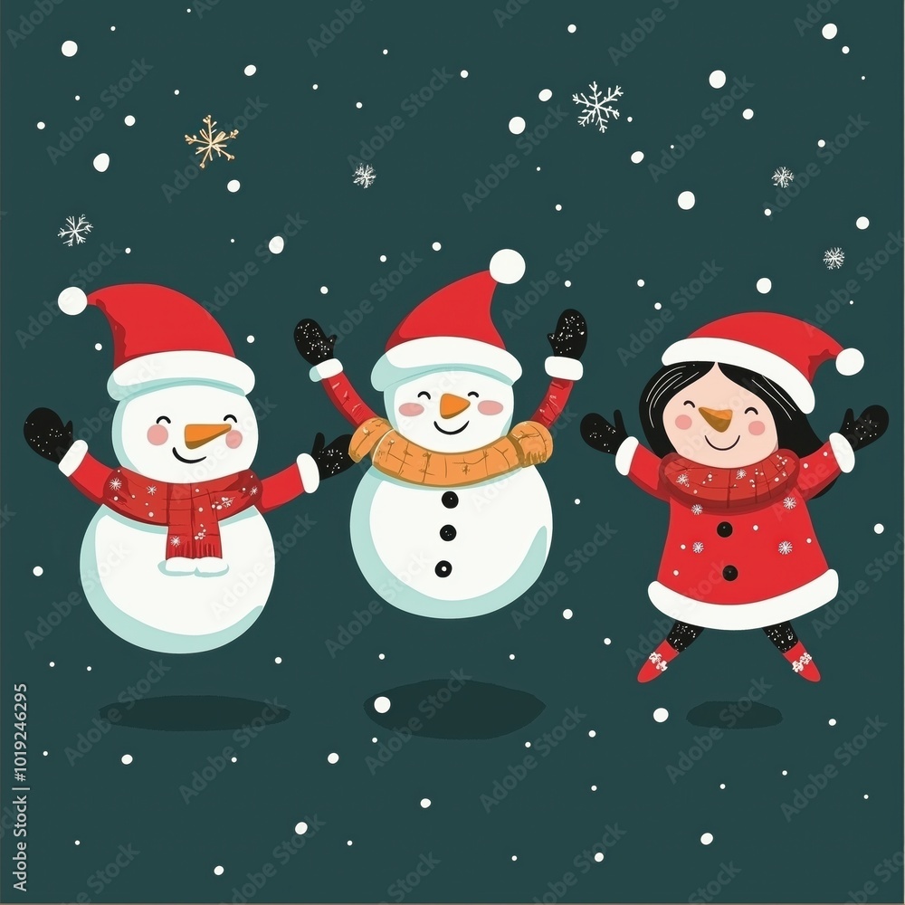Christmas character playing in snow background Christmas character playing in snow background