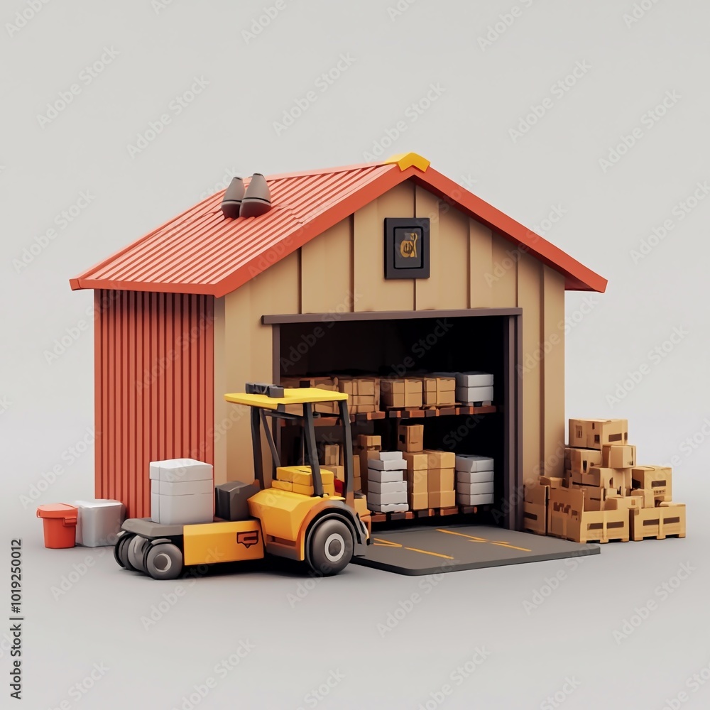 Naklejka premium 3D Warehouse Icon: Storage Facility for Goods and Supplies
