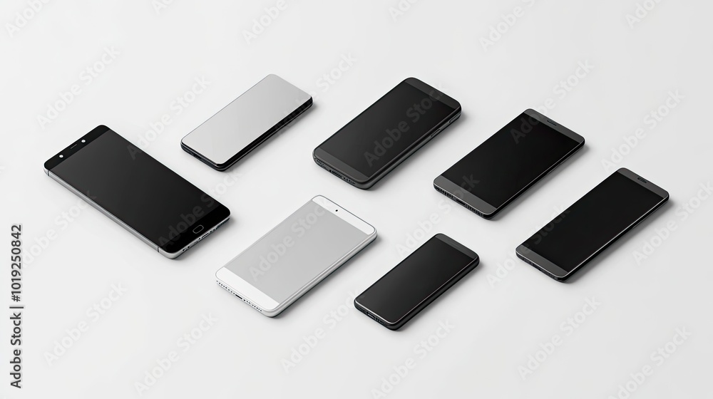 Modern Smartphone Mockups Arranged Creatively on a Neutral Background Generative AI Modern Smartphone Mockups Arranged Creatively on a Neutral Background Generative AI