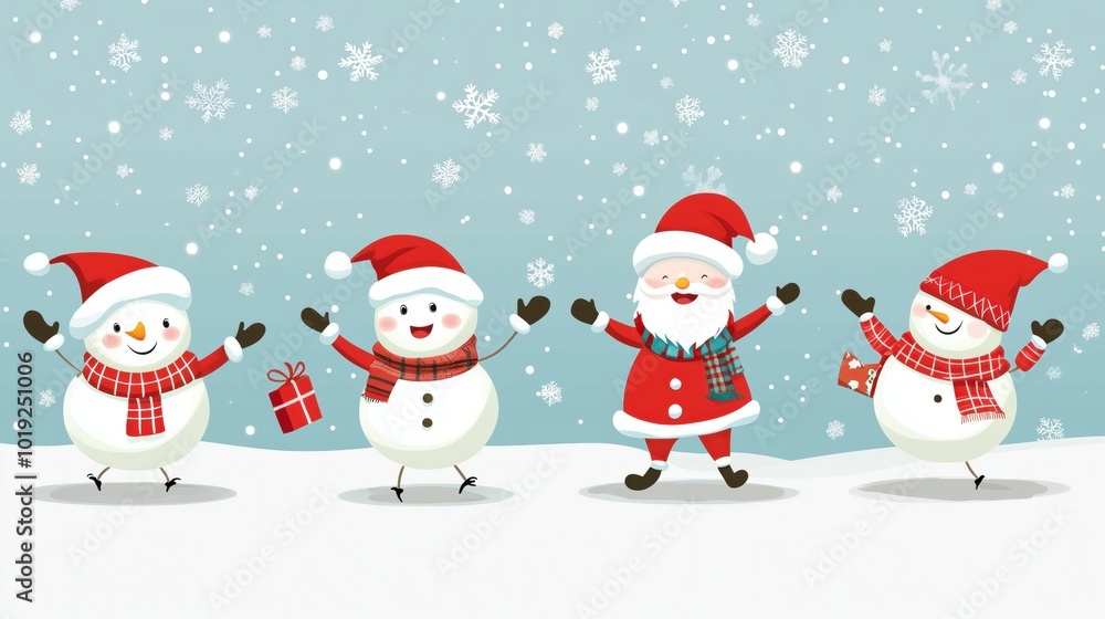 Christmas character playing in snow background Christmas character playing in snow background