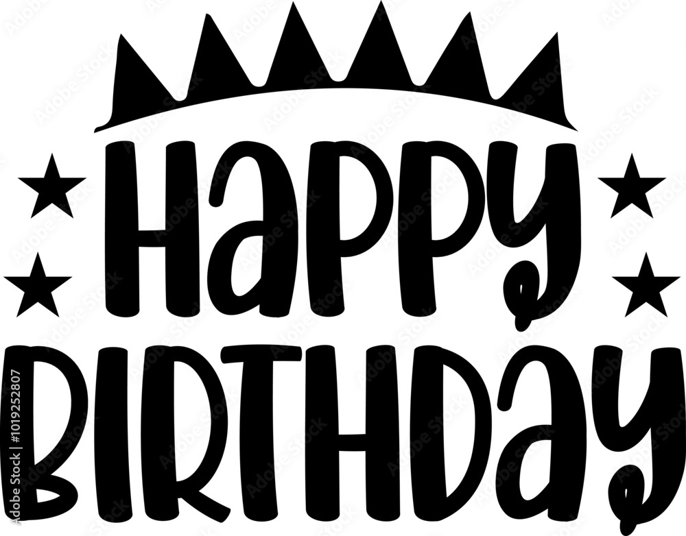 Fototapeta premium Happy Birthday typography design on plain white transparent isolated background for card, shirt, hoodie, sweatshirt, apparel, tag, mug, icon, poster or badge