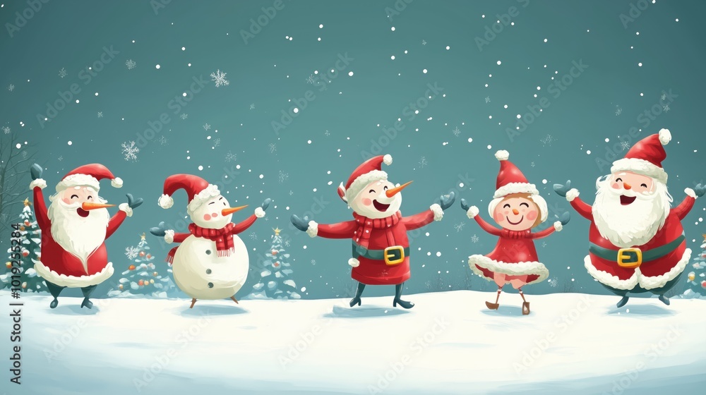 Obraz premium Christmas character playing in snow background