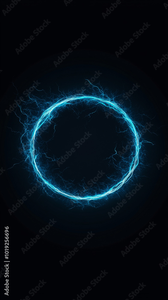 Obraz premium Blue electric circle on a black background.