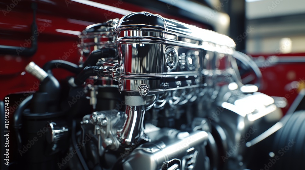 Fototapeta premium Close up shot of diesel truck engine