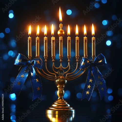  Hanukkah light tradition: Star of David, candles burn bright, celebrating faith, heritage, and the lasting spirit of unity, spreading joy and peace during the cherished days of the holiday. photo