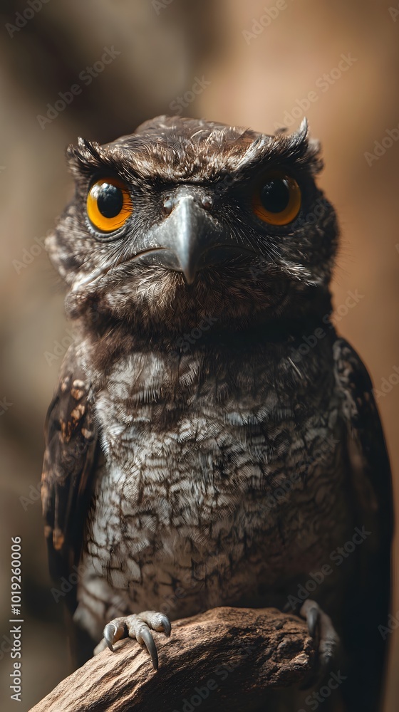 Obraz premium Common Potoo Bird in Nature, Realistic Photo, Pattern Background, Wallpaper, Cover and Screen for Smartphone, PC, Laptop, 9:16 and 16:9 Format