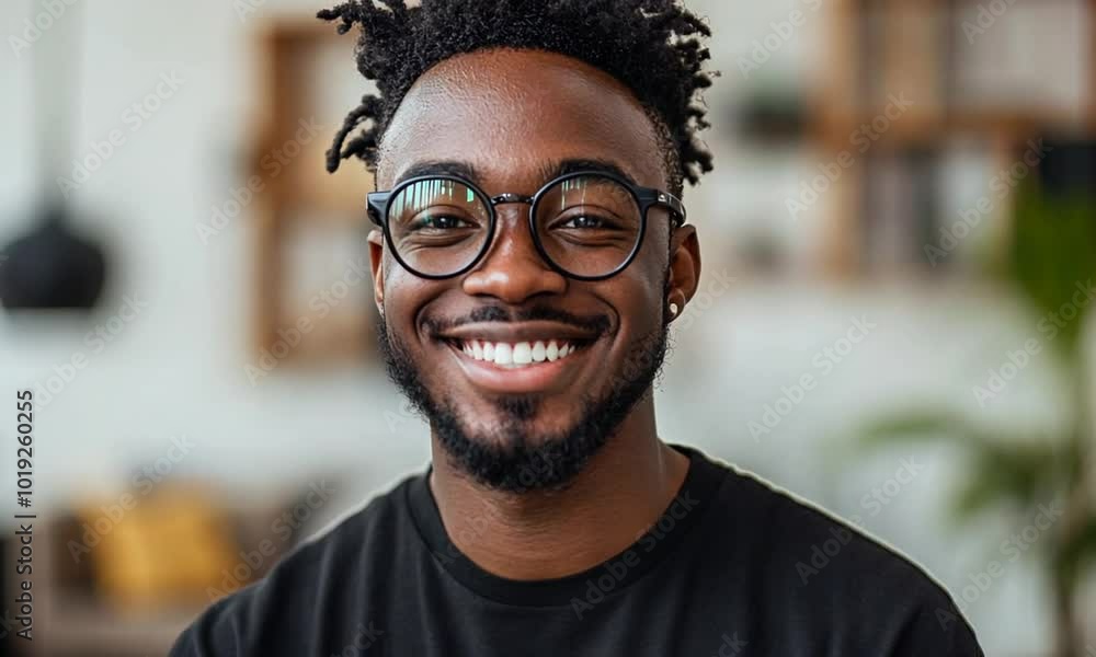 handsome young african american man standing in his living room smiling handsome young african american man standing in his living room smiling