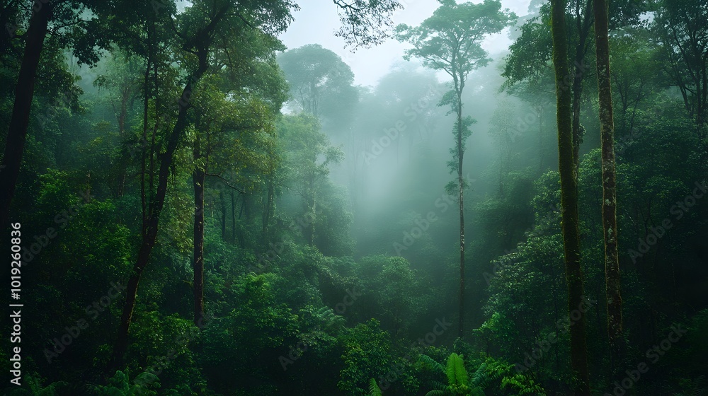 Lush Misty Forest Exemplifying Ecological Rehabilitation and Lush Misty Forest Exemplifying Ecological Rehabilitation and