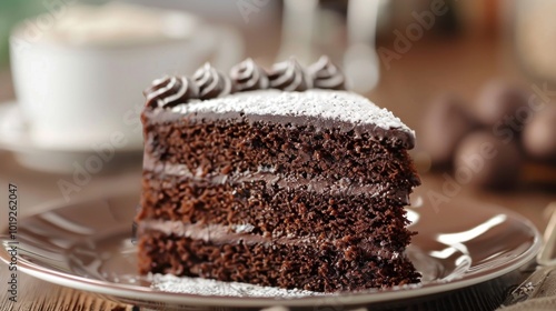 Delicious Chocolate Cake Slice on a Plate